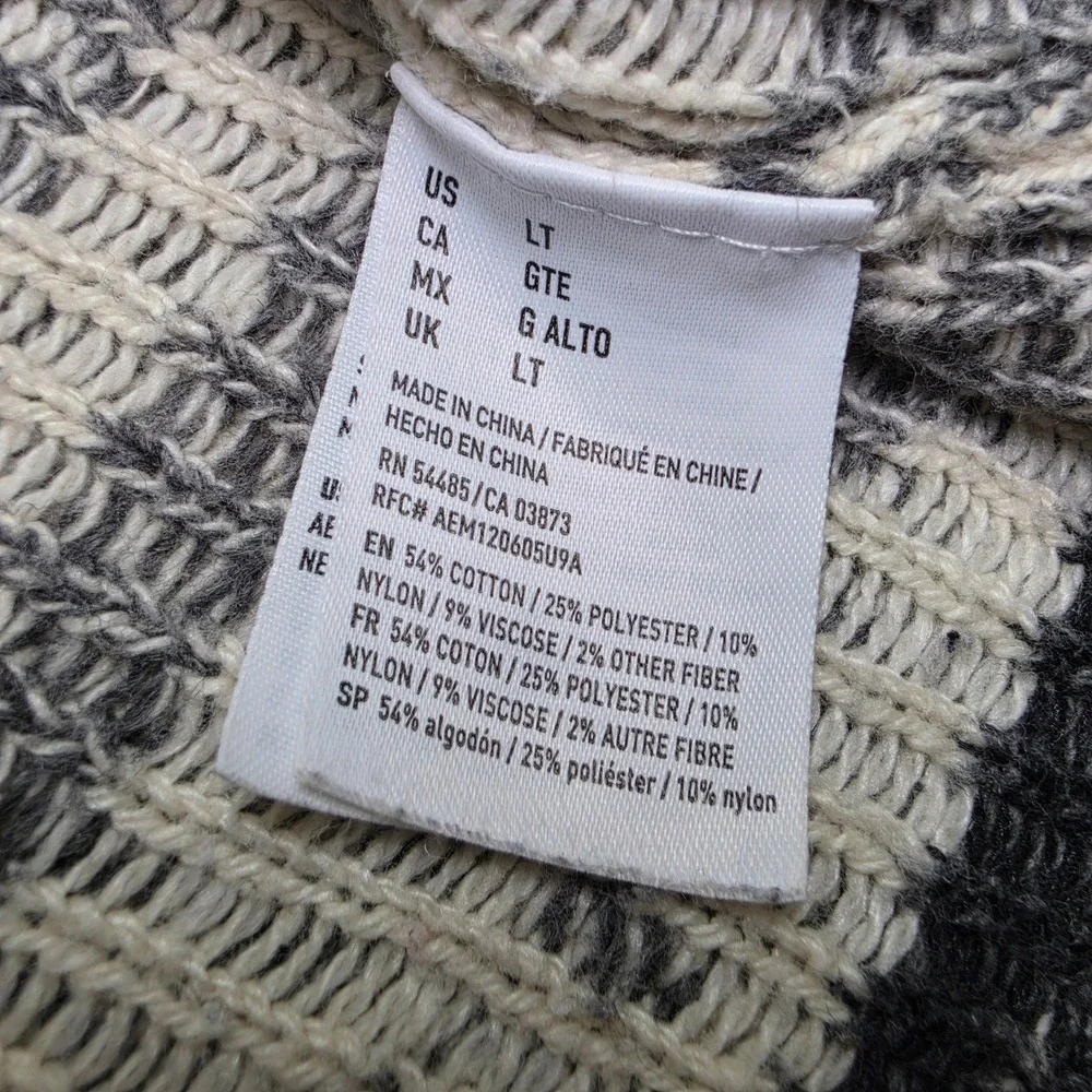 American Eagle Mens LT Southwestern Geometric Hooded Henley Sweater Grey White